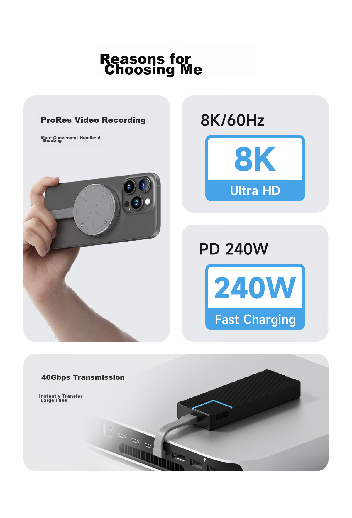 Hagibis Type-C Bent Short Cable, USB4 Full-Function Data Cable, Hard Drive Enclosure Ctoc Connection, Phone Charger Fast Charging Cable, PD240W Thunderbolt 4 Docking Station, Suitable for IPhone 17 2