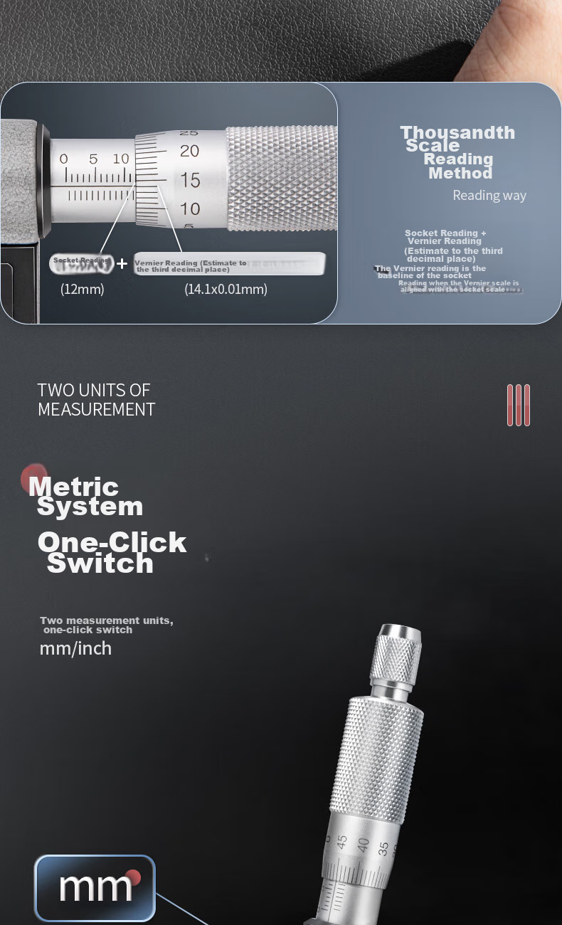 Deli Digital Dial Caliper, Dual-Use Micrometer with External Diameter Gauge, 0.001mm High-Precision Thickness Gauge, Vernier Caliper 8