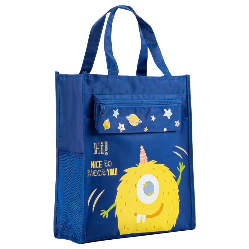 Deli Student Tutoring Bag, Cute Little Hungry Monster Multifunctional Handheld Shopping Bag Book Carrier, Children's Extracurricular Art Bag Tutoring Backpack, Blue Back-To Stationery Gift