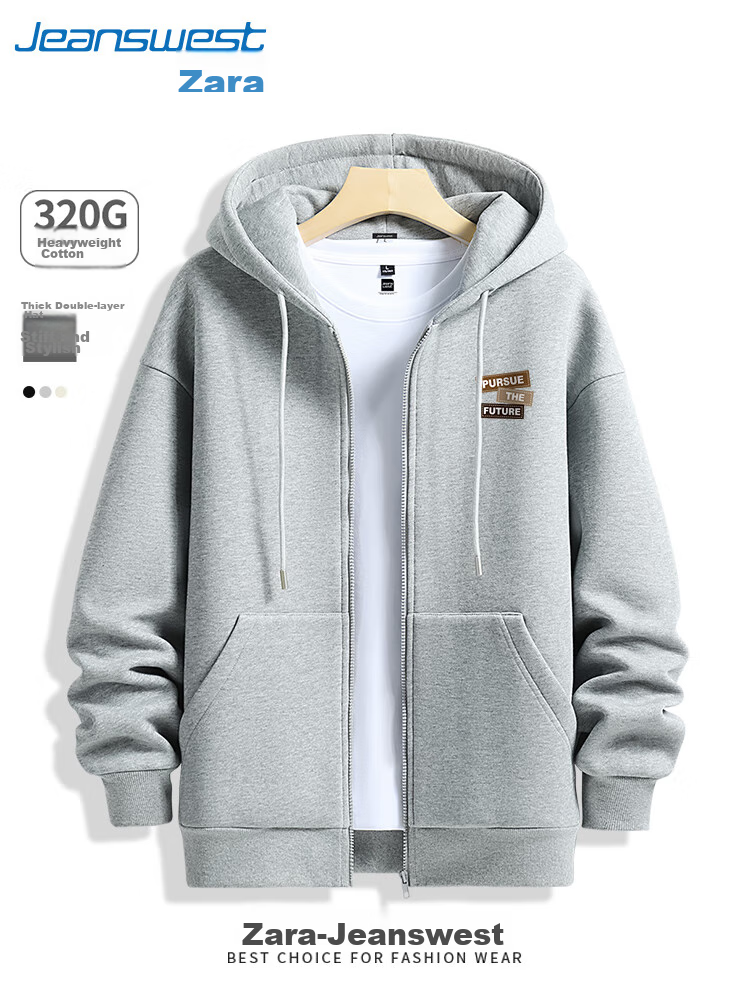 Jeanswest Men's Autumn Jacket, 320G Heavy Cotton, American Trendy Brand, Zipper Cardigan Coat, Loose Casual Outerwear for Me 22
