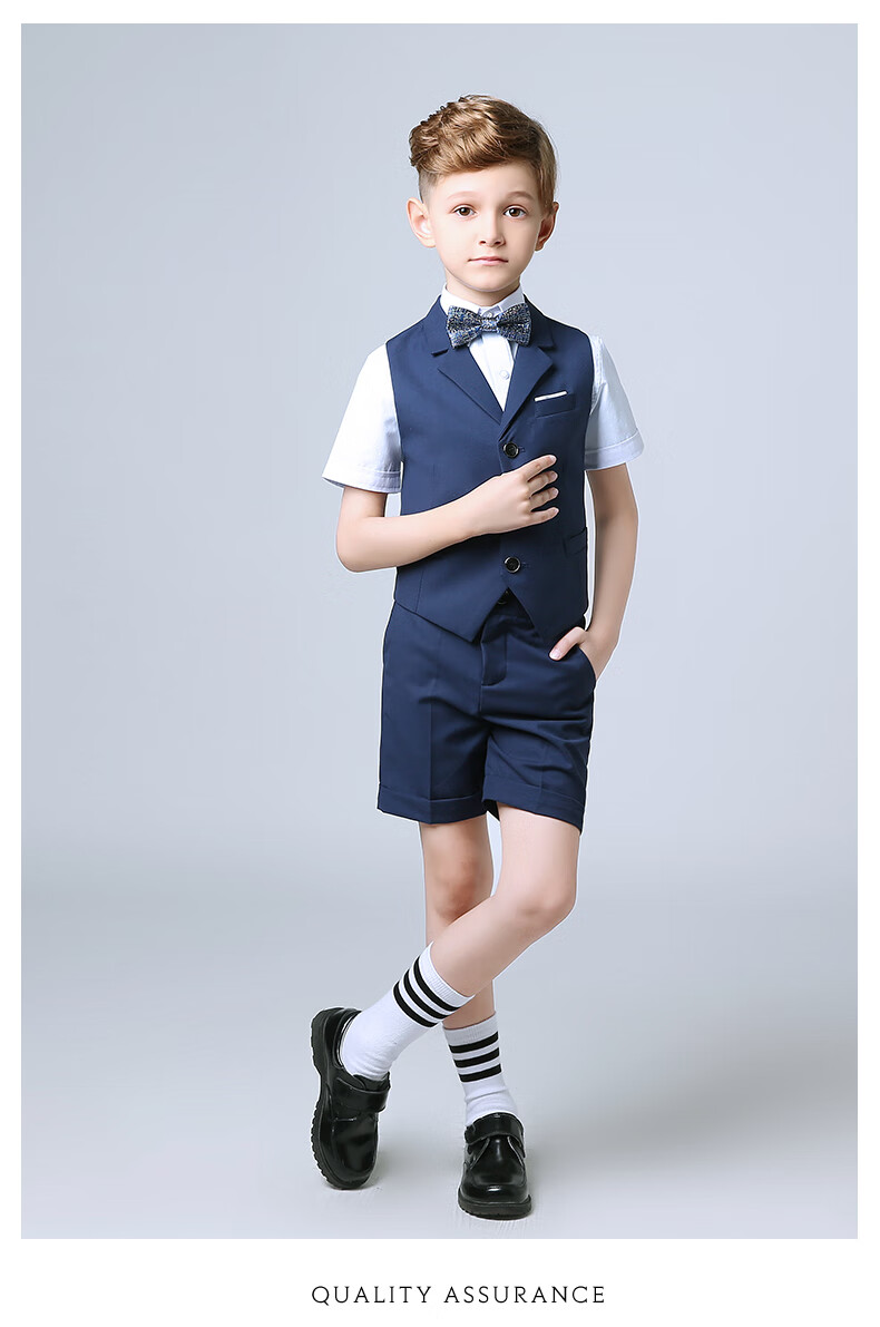 ROMON Boys' Suit, Formal Wear for Children's Holiday Performances, Vest Set for Hosting Weddings And Graduations, Navy Blue, Size 140 16