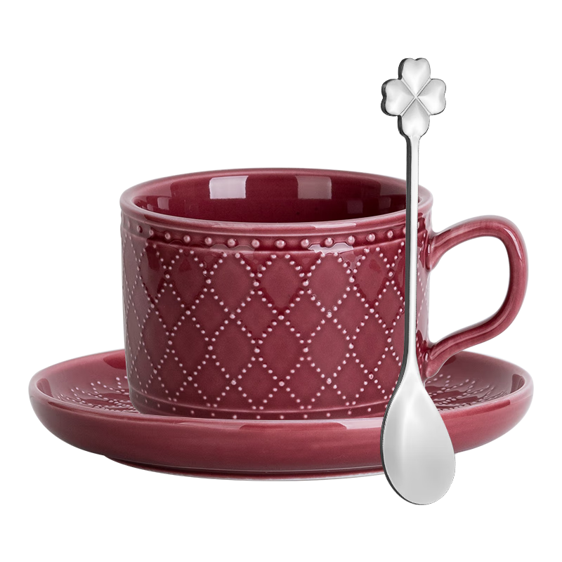 Banwushenghuo Ceramic Coffee Cup Set, High-End Latte Art Cups, Red European Vintage Coffee Cups And Saucers, Afternoon Tea Tea Set