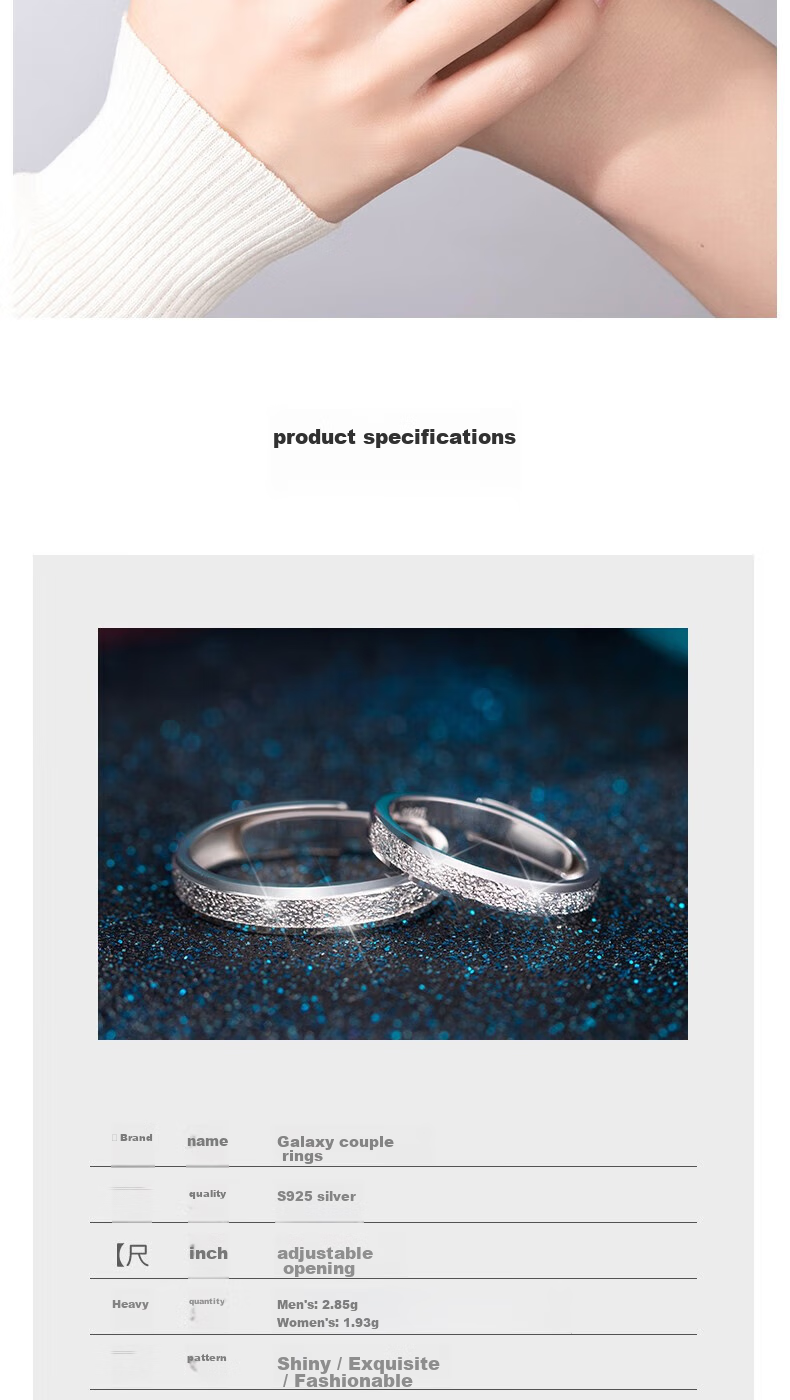 MANHE S925 Silver Ring, Couple Rings, One Pair of Engagement Diamond Rings, Open-End Style for Women And Men, End-Ring, Valentine's Day Gift 11