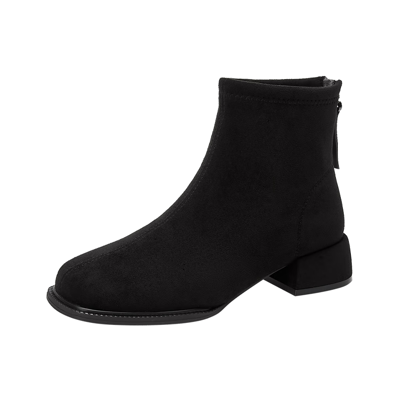 Daphne Women's Winter Fleece-Lined Suede Chunky Heel Ankle Boots Black Size 39