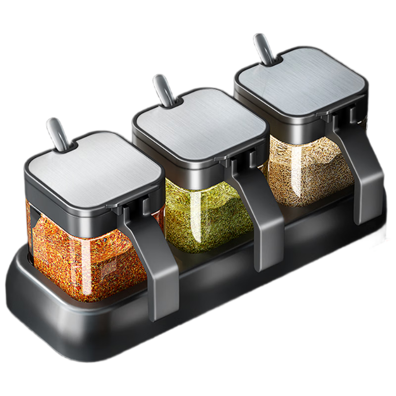 Jingmao Seasoning Container Set, Kitchen Spice Jars, Measured Salt Containers, Sealed Moisture-Proof Condiment Boxes, Glass Seasoning Bottles