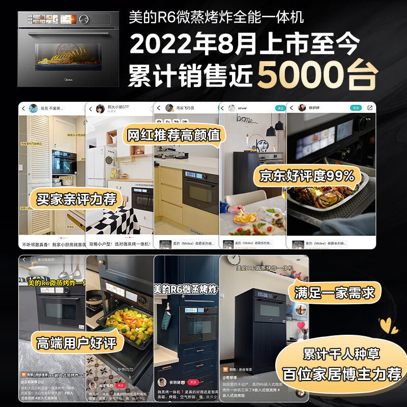 美的（Midea）微霸系列嵌入式微蒸烤炸4合1蒸烤箱一体机GR6 50L家用 脱脂燃卡全域双彩屏智能操控蒸箱烤箱R6