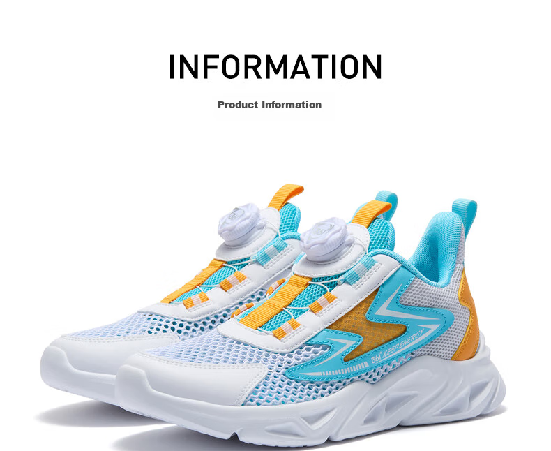 361° Children's Shoes, Kids' Running Shoes for Summer, Boys And Girls Aged 3-14, Large Mesh with Rotary Knob, White, Size 35 28