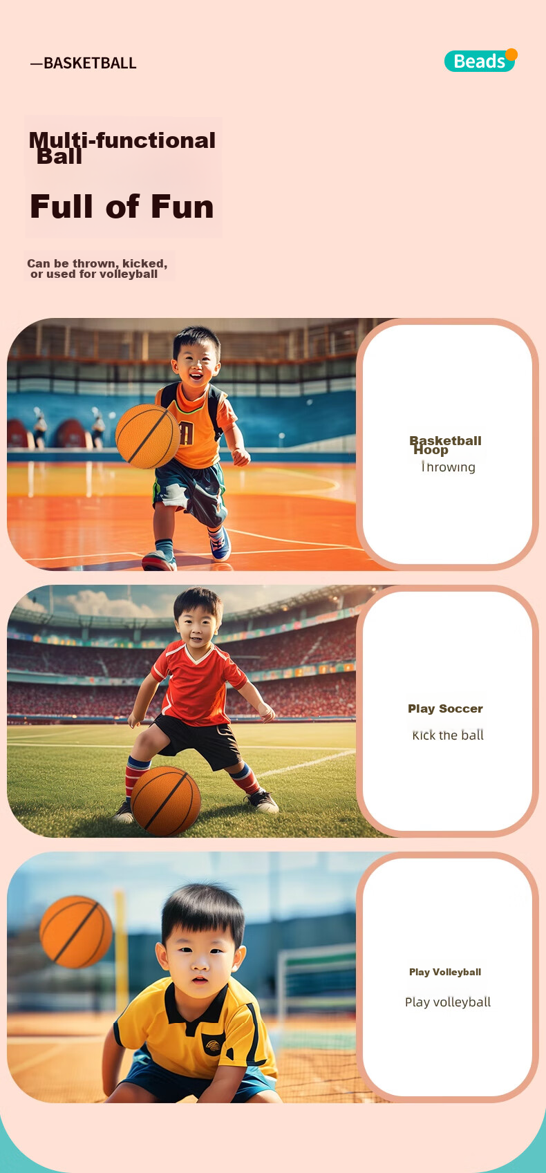 Babamama Silent Basketball Leather Ball Children's Toy for Ages 3-6 Indoor Bounce Ball Size 7 Sports Equipment Gift for Boys 9