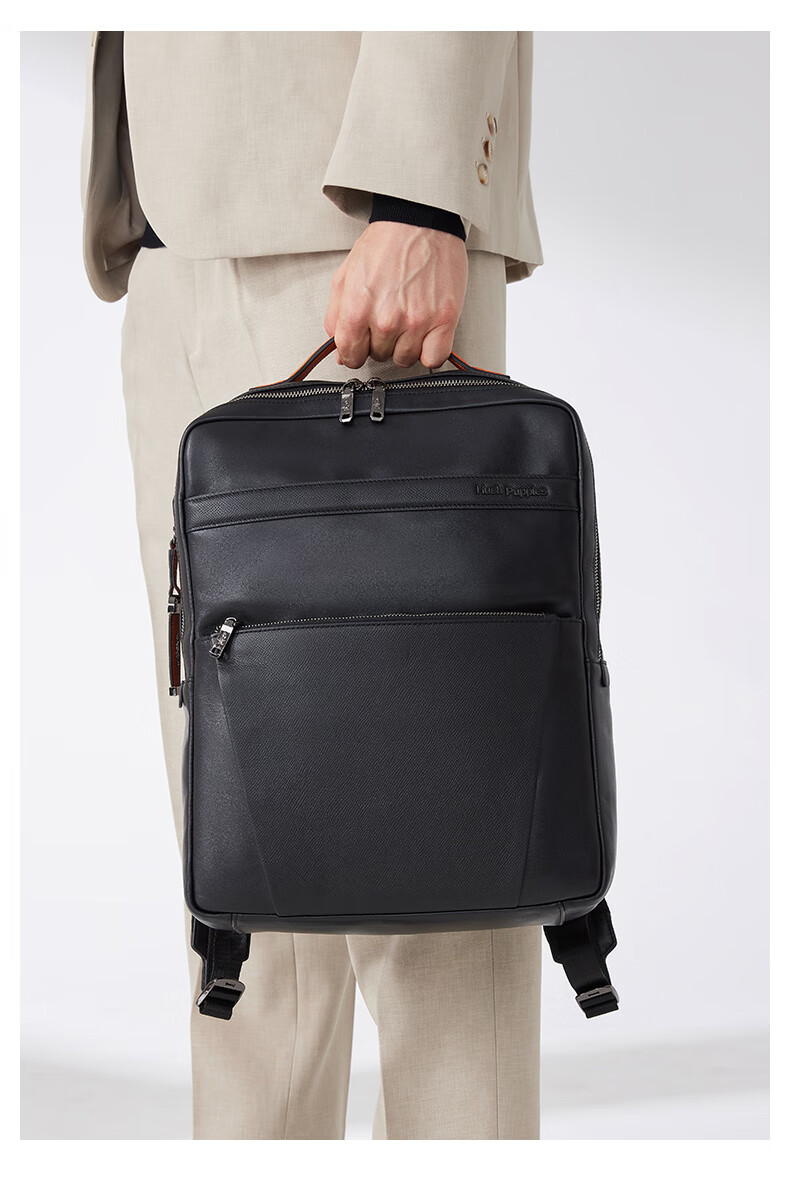 Hush Puppies Leather Backpack for Men, Top-Grain Cowhide Laptop Bag, 14-Inch Business Casual Travel Backpack, Birthday Gift 4