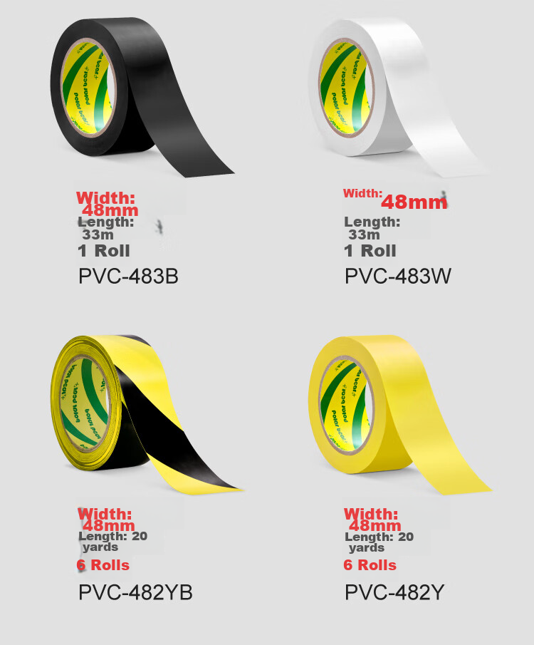 Polar Bear A+ Series, Thickened PVC Yellow And Black Safety Warning Tape, Waterproof Floor Marking Line, Typhoon Warning Tape, 48mm*33m, 1 Roll, Factory Floor 5S Positioning PVC-483YB 6