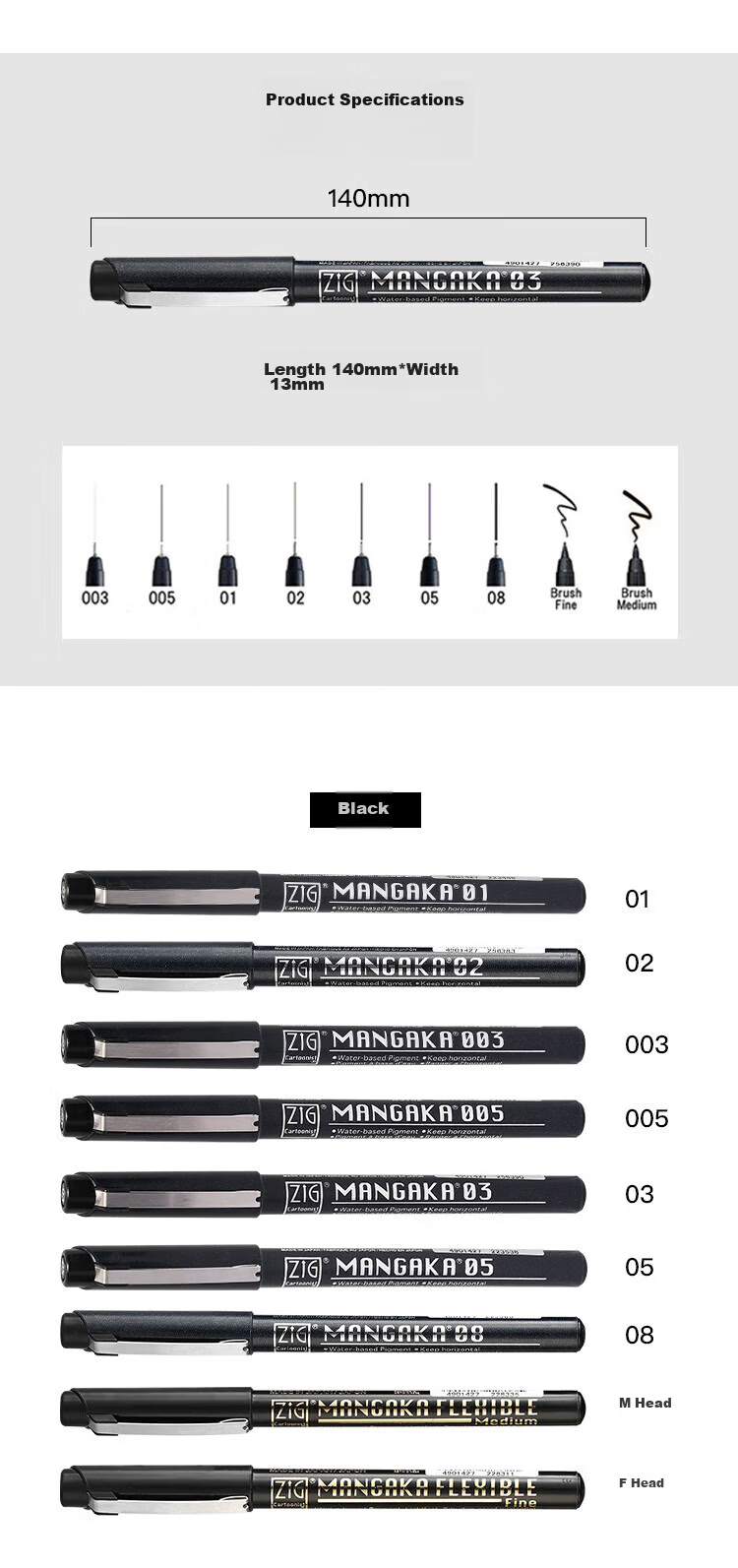 KURETAKE Line Pen, Comic Needle Tip Pen, Hand-Drawn Sketching Design Outlining Waterproof Comic-Specific Brush, Art-Specific Watercolor Anime Drawing Pen, Black CNM-08 2