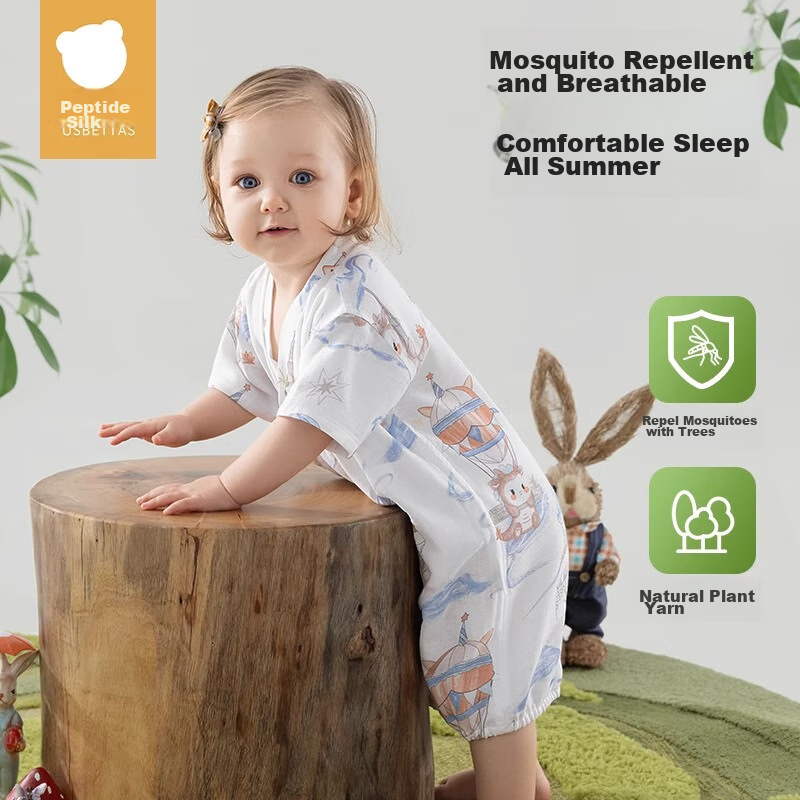 Beitaisi Baby Clothes, Summer Thin Bamboo Cotton Onesie, Newborn Gauze Romper, Short-Sleeve Infant Pajamas