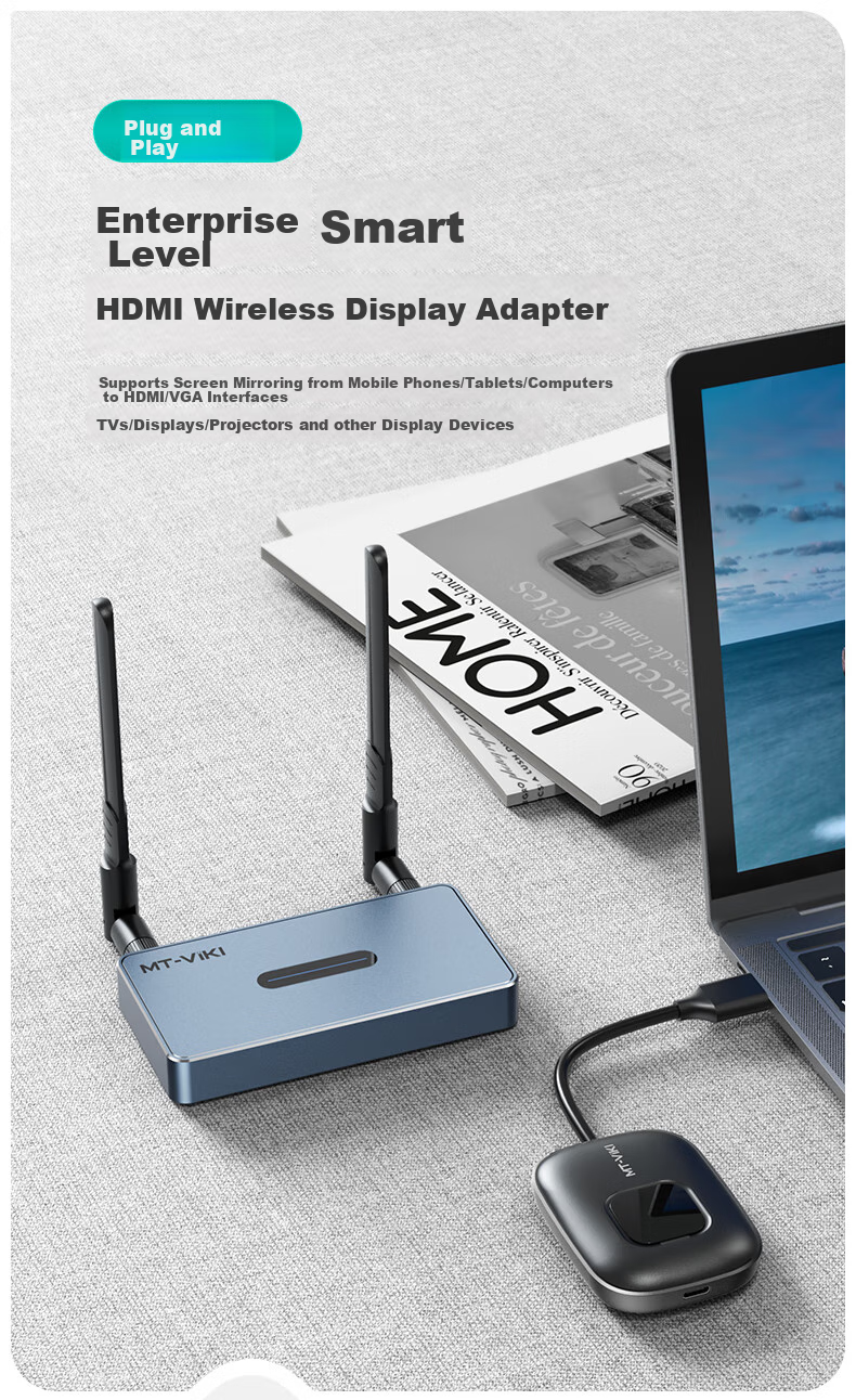 MT-Viki Wireless Screen Mirroring Device, HDMI Enterprise-Grade High-Definition 4K Wireless Transmitter And Receiver, VGA Projector Transmission Device, 5G No Delay, MT-WX02R 1