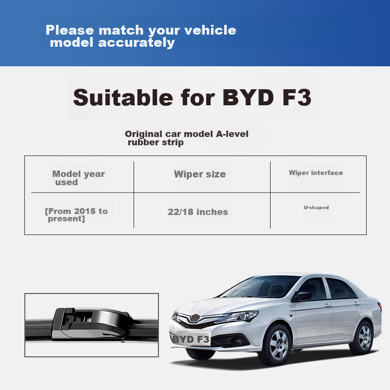 Дворники YITU для BYD F3 [с 2015 г.в.], резиновая полоса класса А, 1 пара