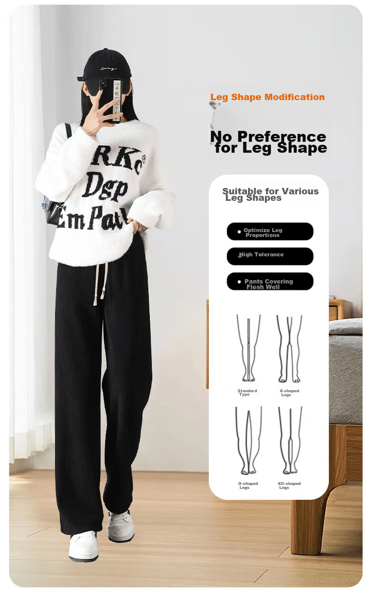FitonTon Corduroy Wide-Leg Pants for Women, Spring And Autumn 2026, High-Waisted Slimming Draping Loose Straight-Leg Casual Ladies Trousers 7
