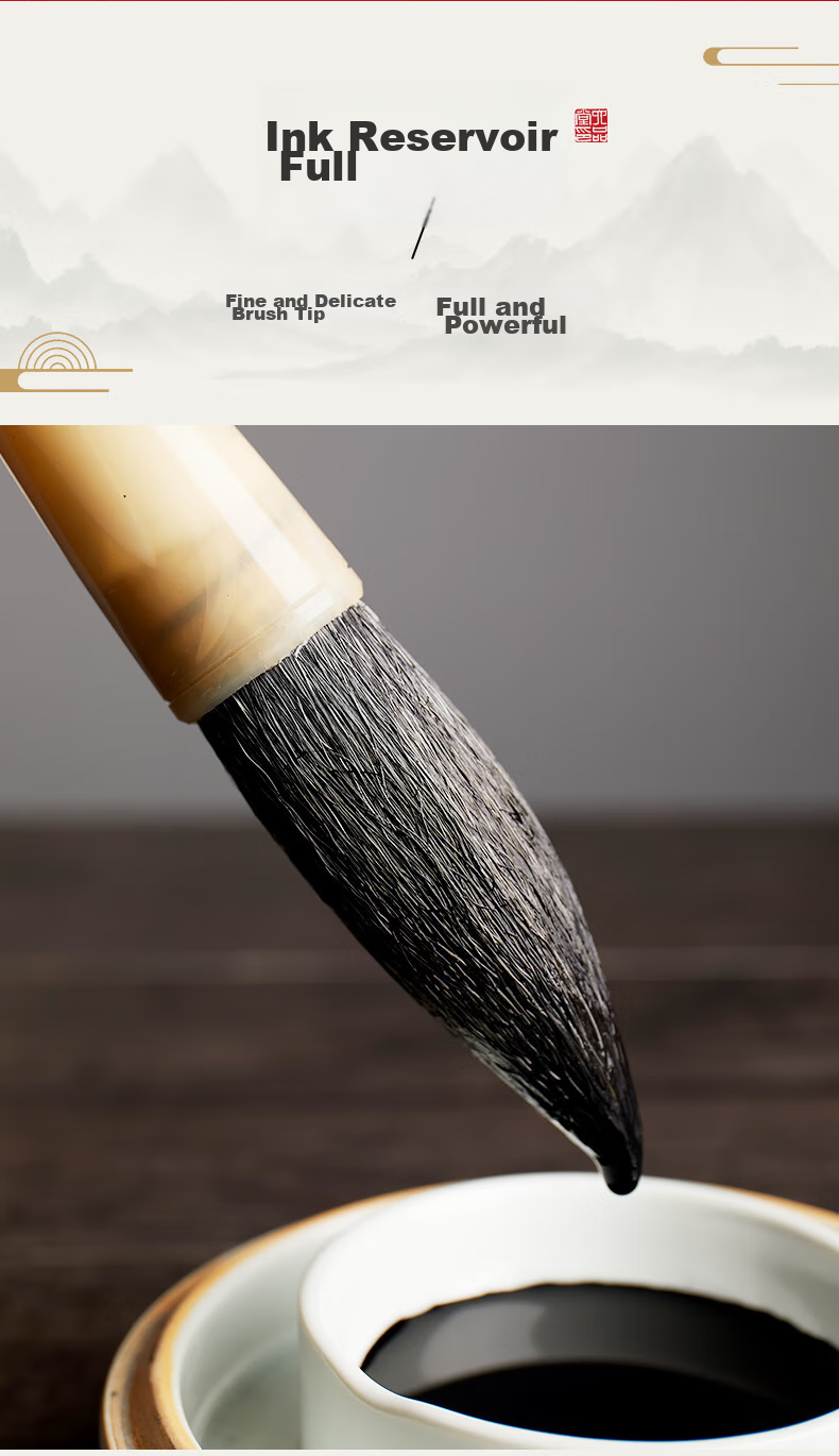 Liupinshuyuan Fulinmen Large Brush Pen, Wolf Hair Calligraphy Brush for Writing Spring Festival Couplets, Square Brush for Writing "Fu" Character, Large Size for Beginners And Adults, Professional-Grade Calligraphy And Chinese Painting Creation Brush 8