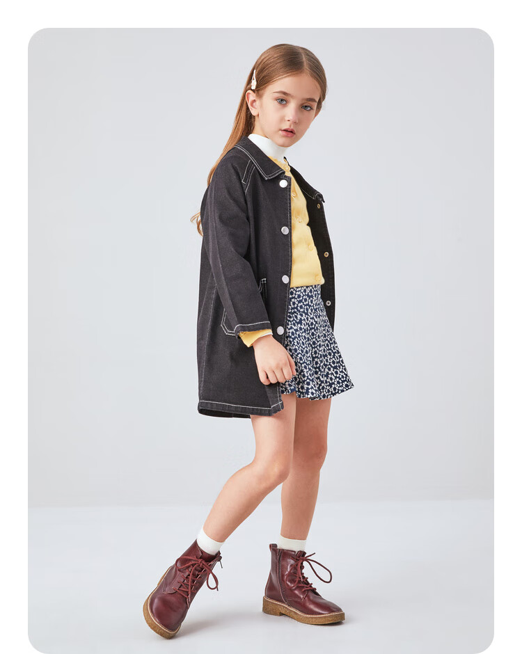 Annil Girls' Denim Jacket, New Autumn Style 2024, Black Denim, Size 160 4