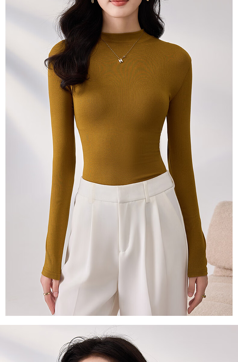 LangSha Spring And Autumn Modal Solid Color Low-Collar Base Shirt for Women, Slim-Fit Thin Inner Layer Long-Sleeve Slimming Stylish Top 25