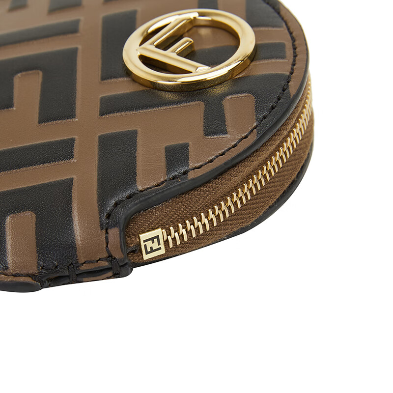 芬迪fendi 女士棕色牛皮ff压花圆形零钱包 8m0444 aafm f13vk