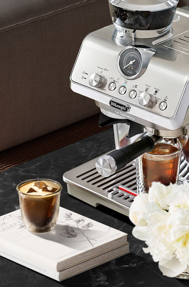 Delonghi [Upgraded Version] Home Semi-Automatic Coffee Machine Cold Brew Edition Silver Knight Grinder All-In Machine with Visible Pressure Manual Milk Frother EC9255.BK Black 15