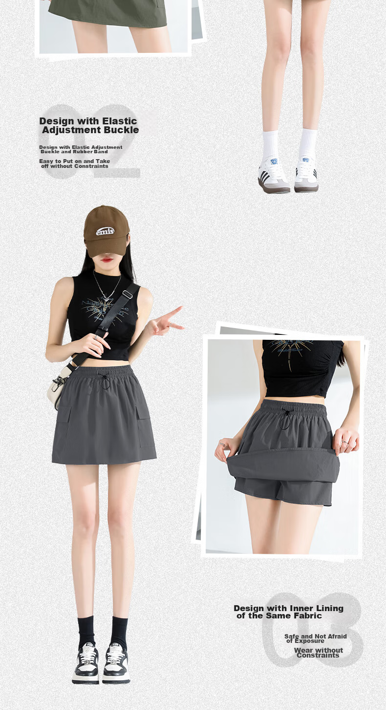 Baleno High-Waisted Cargo Skirt for Women with Lining, New Summer 2026 Fashion Outdoor Forest Style A-Line Short Skirt 5