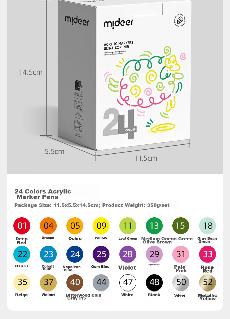 MiDeer Acrylic Marker Graffiti Handbag Storage Bag, Children's Water-Based Paint Set, 36 Colors + DIY Crossbody Graffiti Bag 22