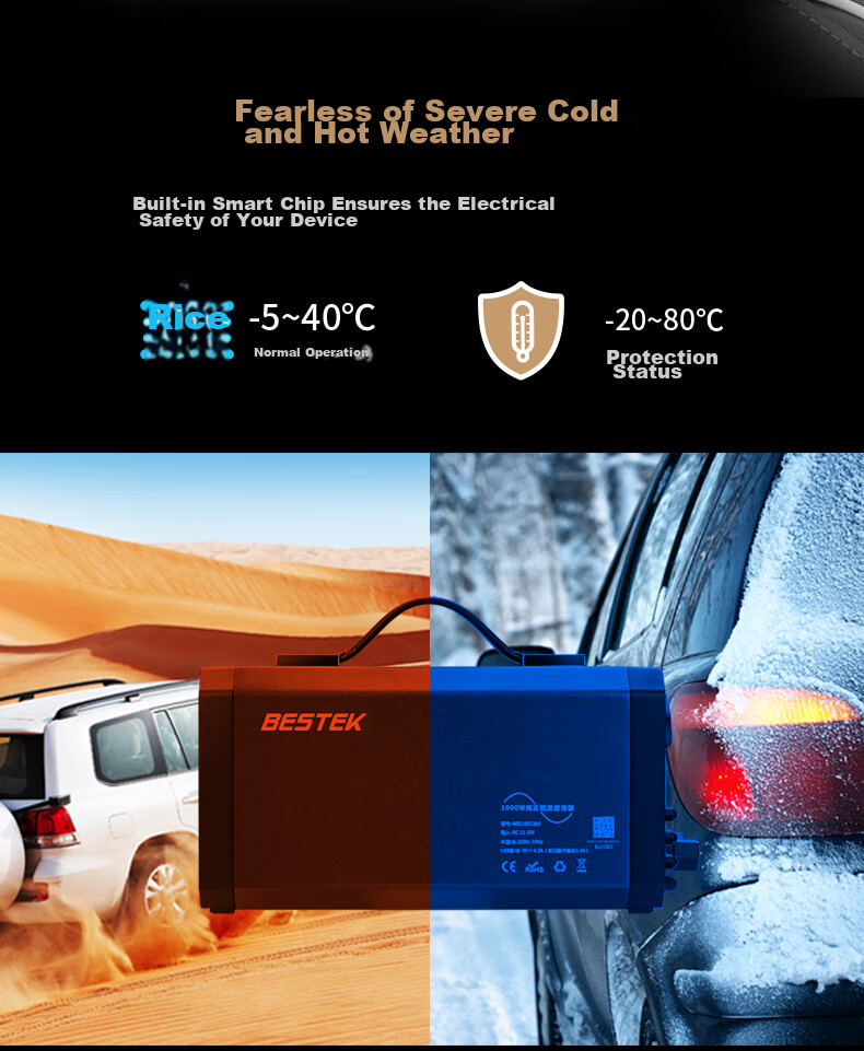 BESTEK Inverter High-Power Car Power Converter 12V to 220V True Rating 1000W Outdoor Power Equipment 22