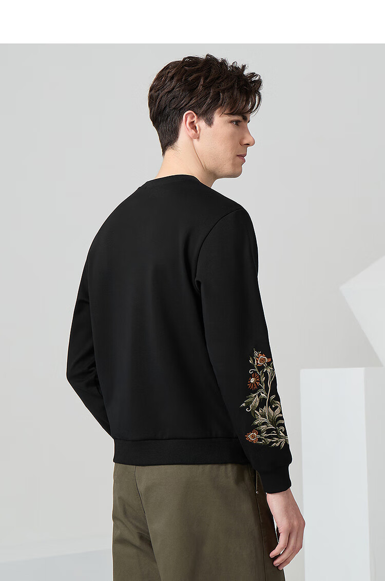 DANCING WOLVES [Fleece-Lined & Heavy Embroidery] Autumn And Winter National Trend Embroidered Crewneck Warm Men's Sweatshirt, 706 Light Khaki, Size 180 5