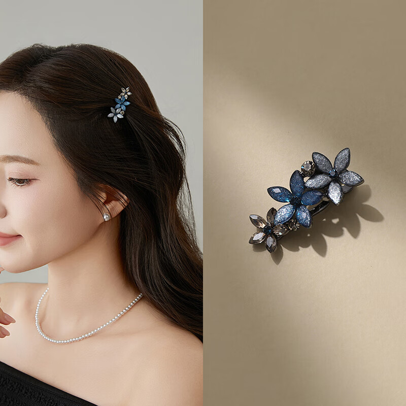 CHIMERA Blue Flower Hair Clip, Duck Bill Clip, Bangs Clip, Top Clip, Side Clip, High-End Hair Accessory, Women's Headwear, Mid-Autumn Festival Gift