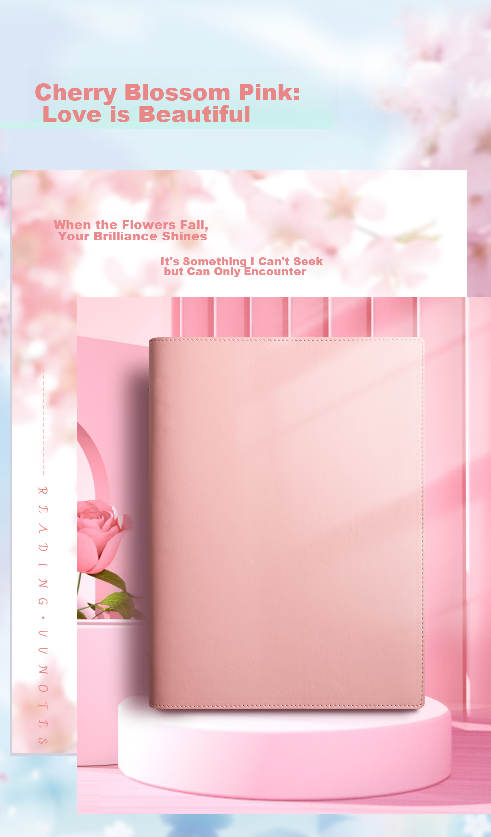 Faramon A4 Soft Cover Loose-Leaf Notebook, Blank Notepad, Simple Detachable Ring-Bound Loose-Leaf Notebook, Thickened College Student Journal, A4 Cherry Blossom Pink 5