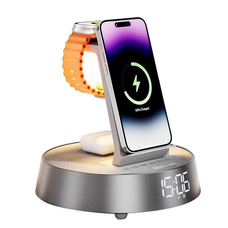 Kuangxiang Bluetooth Speaker, Wireless Charger Stand Clock Atmosphere Night Light All-In Speaker, Suitable for FM Radio Player, Mid-Autumn Festival Gift, K4