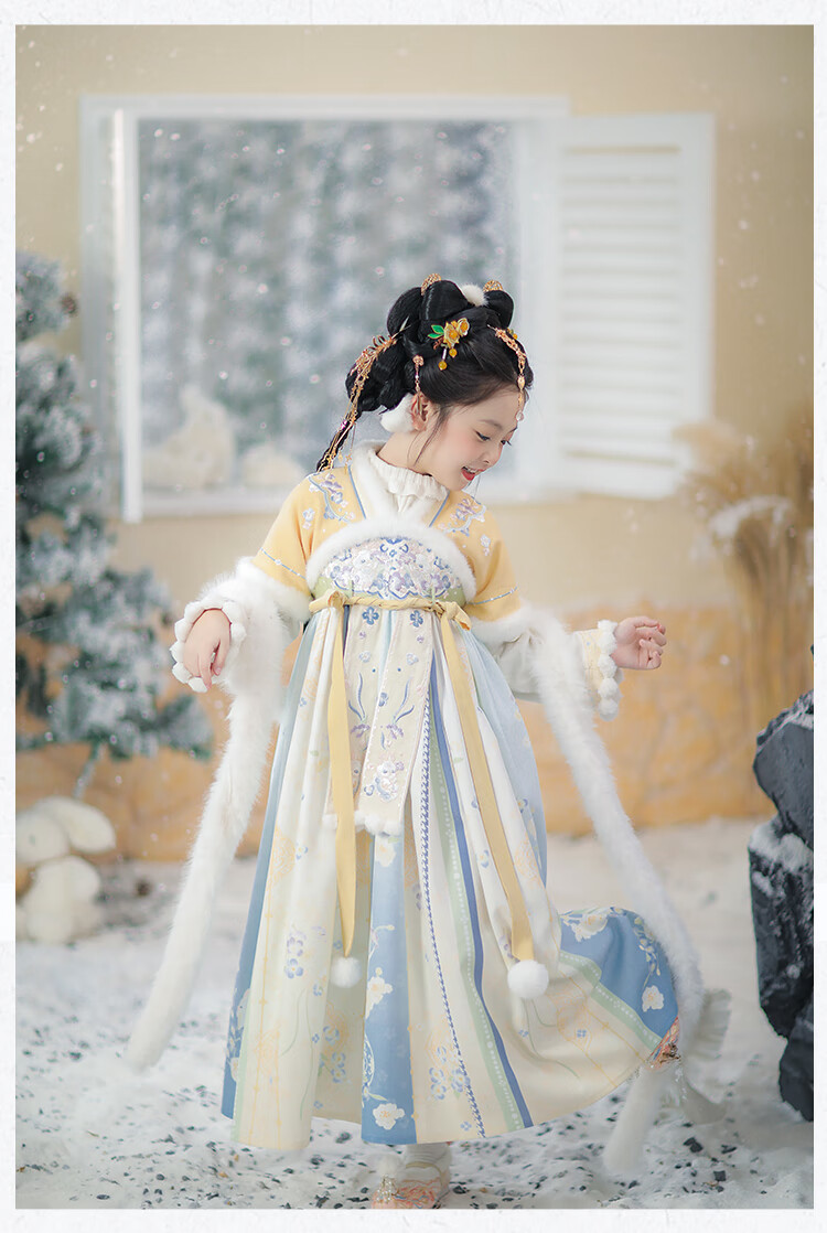 Qibo Hanfu Girls' Autumn And Winter 2025 New Style Children's Chinese-Style Thick Dress, Girl Dream (Draping Only), Size 120 14