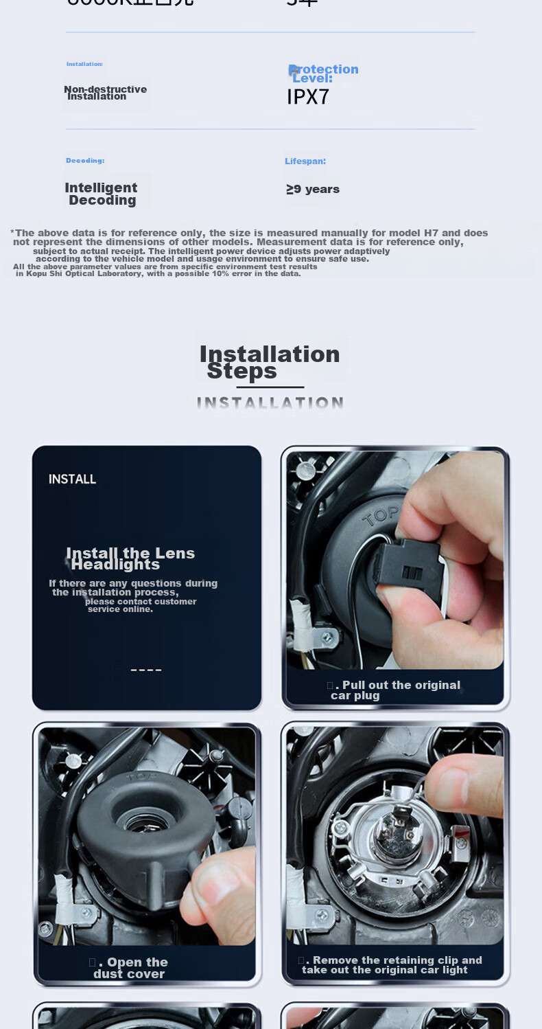 KEPUSHI Automotive LED Headlights, Dual Triple Light Lens H4 LED Headlights, High And Low Beam Integrated Laser Headlights, Modified Ultra-Bright Bulbs 13