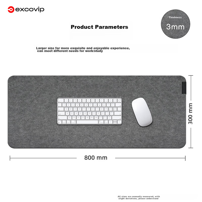 EXCO Felt Mouse Pad, Desk Mat, Extra Large, Computer Desk, Office Gaming, Wear-Resistant, Non-Slip, Rubber Bottom, Thickened, E-Sports Keyboard Pad, 800*300mm, Rollable And Portable, Light Gray 0298 8