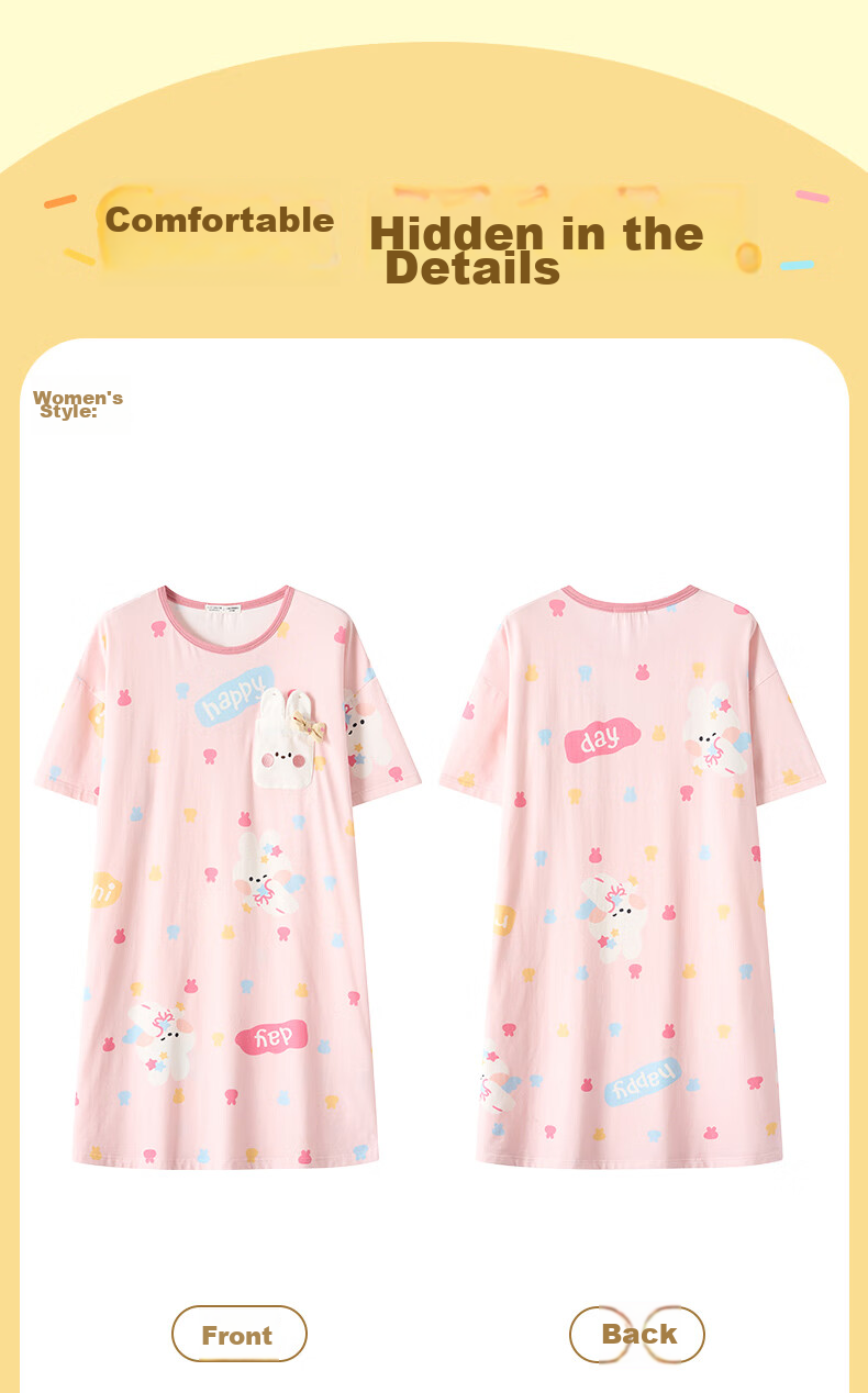Fenteng Girls' Cotton Sleep Dress Bunny IP Summer Short Sleeve Bow Children's Pajamas Air Conditioning Clothes 5