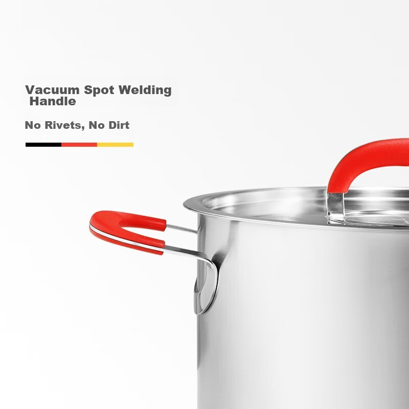 Feishile Small Red Handle Series, 24cm Steel Lid Double-Handle Deep Soup Pot (With Drawer), Stainless Steel Double-Layer Steamer Pot