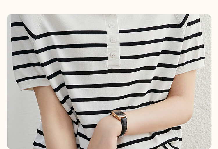Demana Japanese Style Artistic Commuter Spring Autumn Colorblock Striped Round Neck Slimming Knit Sweater 5