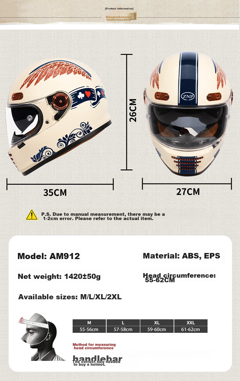 ZNP AM912 Gray White Pirate 2XL 3C Certified Retro Motorcycle Electric Helmet Unisex All-Season 2