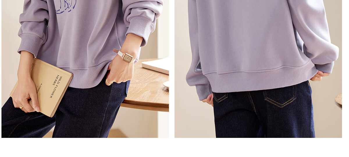 PinCai Relaxed Fit Sweatshirt for Women, Solid Color Round Neck Simple Loose Sweatshirt, Fashionable Casual Versatile Top P143W1031 32
