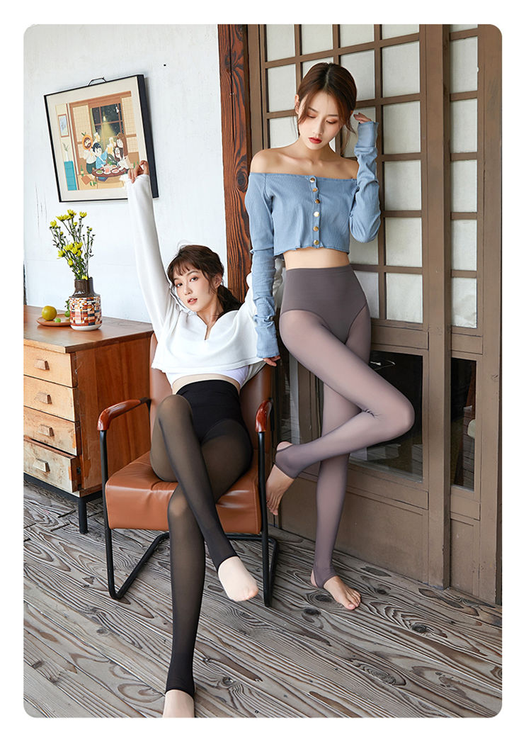 LangSha Women's Leggings for Spring And Summer, Thin Fleece-Like Seamless Pantyhose, Flight Attendant Gray, Skin-Translucent, High-Waisted Tummy Control And Butt-Lifting Pants, Gray with Seamless Cuff 17
