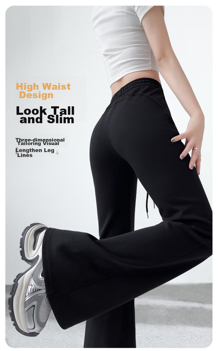 FitonTon Women's Casual Pants, Spring And Autumn Micro Flared Sports Pants, High-Waisted Slimming Harem Pants, Loose Straight-Leg Versatile Floor-Length Trousers 6