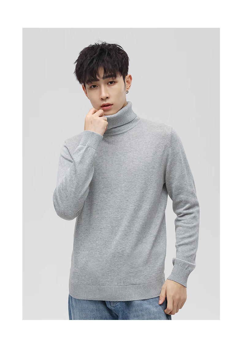 Jeanswest Men's Autumn Winter Fleece Lined Thickened Casual Turtleneck Warm Base Layer Simple Knit Sweater 5
