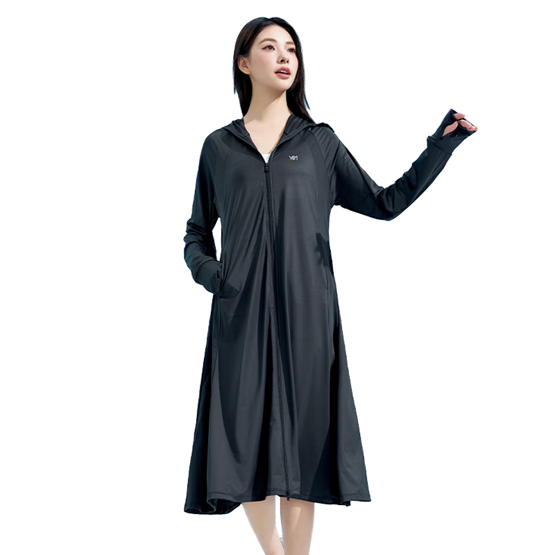 Yishangmei Long Sun Protection Coat for Women, Spring/summer 2026, UV-Resistant Full Body Sun Protection Clothing, Ice Silk Cool-Touch Jacket, Outdoor Wear, Black F