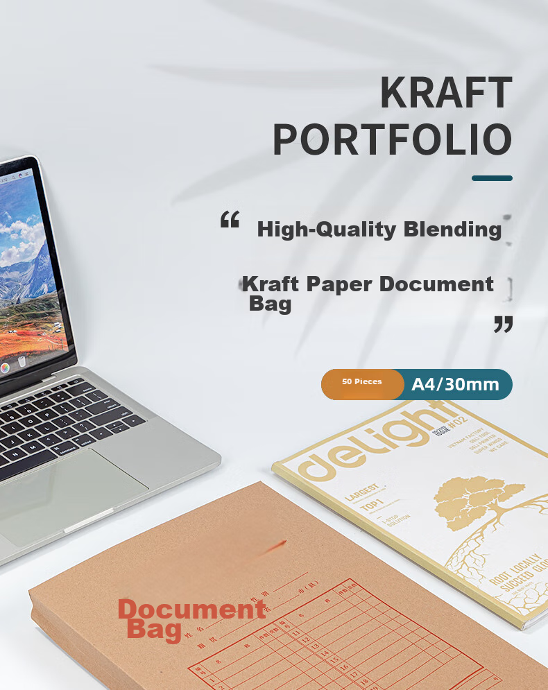 Deli [Super Popular] 50 A4 Side Width 3cm Mixed Pulp Kraft Paper File Folders, Corporate School Document Storage Protectors, Tender Book Contract Bill Organizer PP411-50 1
