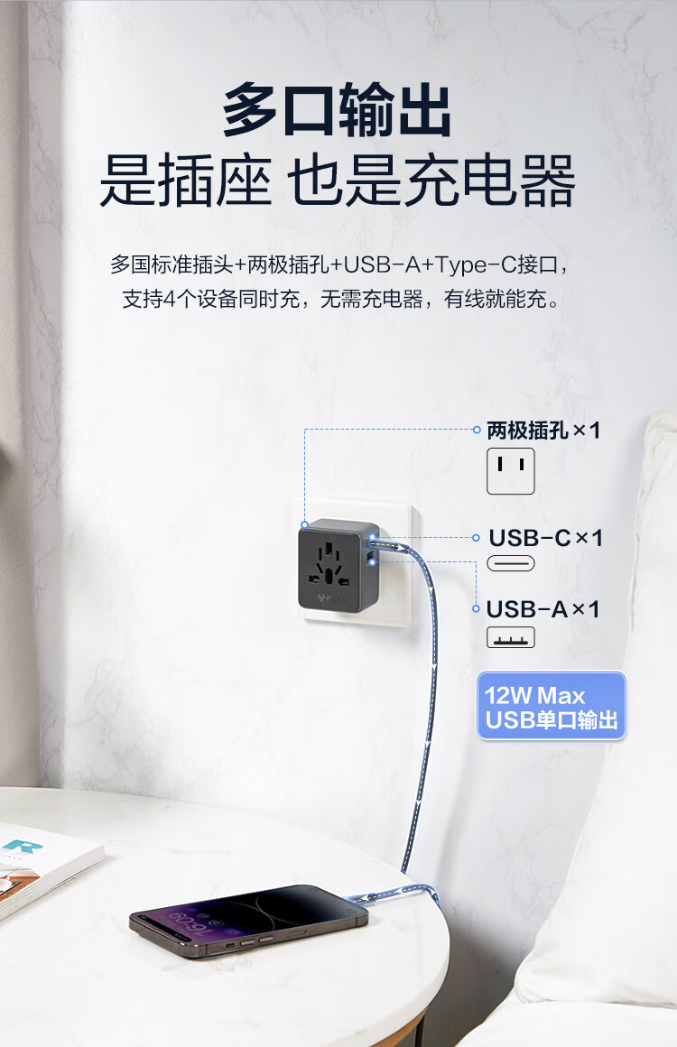 BULL USB Multi-Country Travel Adapter / World Travel Converter Plug, for Use in Foreign Countries And Some Regions, European Standard, American Standard, Australian Standard, British Standard GN-L09U without Switch 9