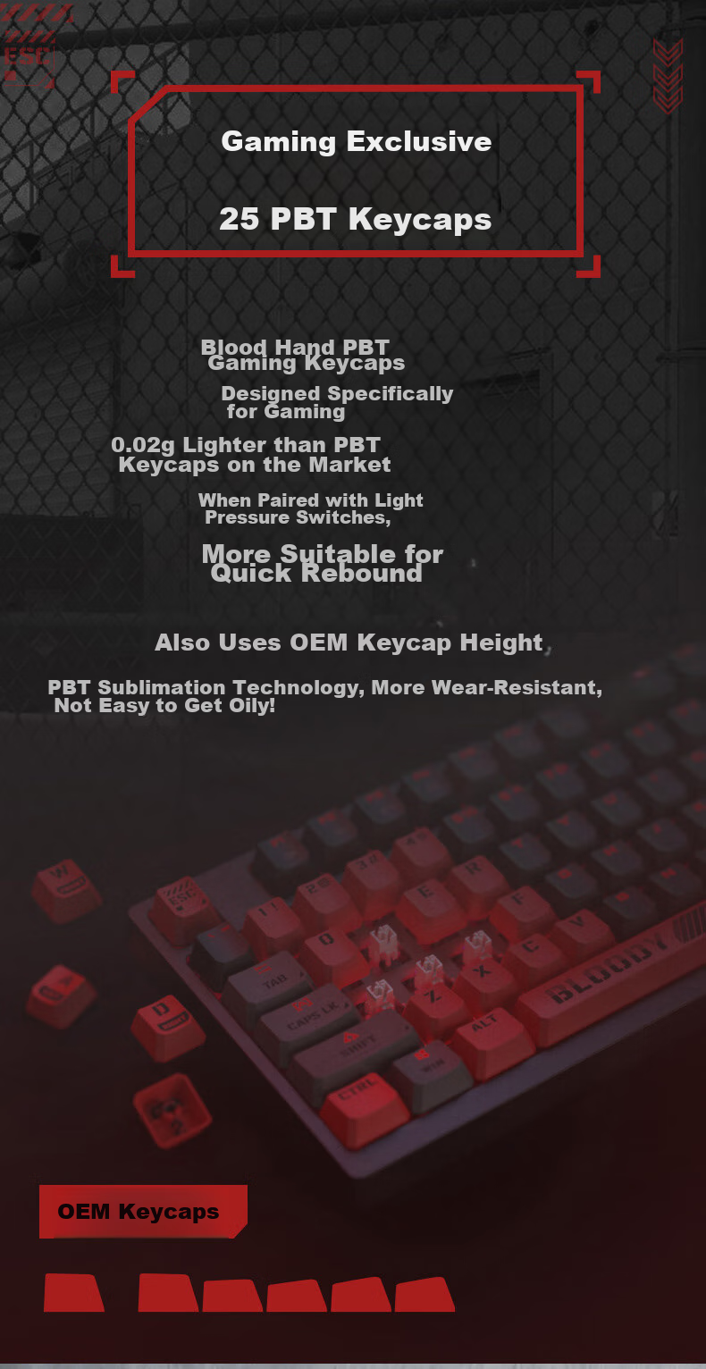 A4TECH T87 88-Key Mechanical Keyboard Wired Gaming Keyboard E-Sports Mechanical Keyboard Dedicated Optical Switches Keyboard Blood Hand Phantom Optical Switches Blood Red Wired 14