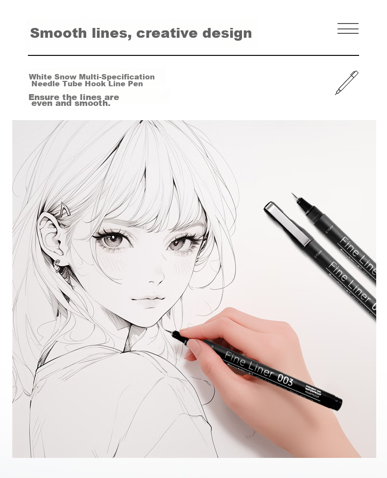 Snowhite Needle-Tip Pen, Waterproof Drawing Pen, Art Design Outlining Pen, Comic Pen, Sketching Pen, Specialized for Quick Sketches, Line Drawing Pen, Manga-Specific Set of 5 Pens 6
