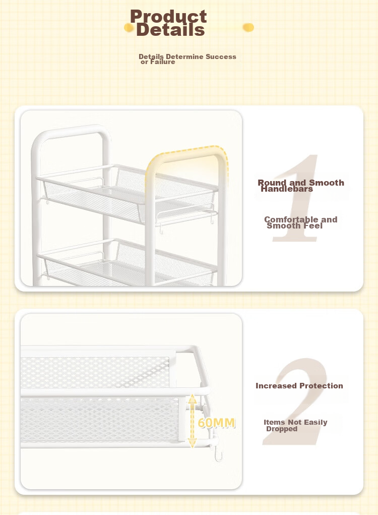 Anerya Kitchen Storage Rack, Snack Cart, Floor-Standing Multi-Layer Organizer, Bathroom Wheeled Shelf, Vegetable Rack, White, 4 Tiers 14