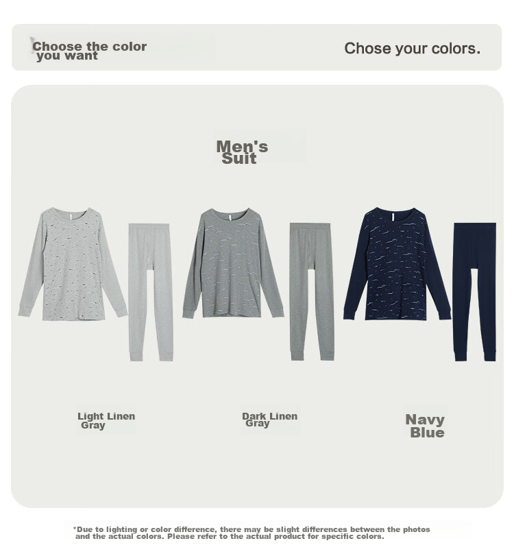 Hodo Men's Pure Cotton Autumn Underwear Set, All-Cotton Printed Thin Cotton Sweater And Pants, New Autumn Release, Deep Heather 180 13