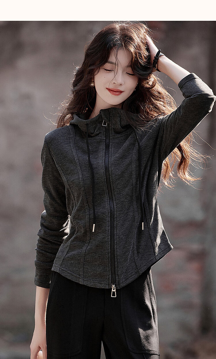 Dme [Young Version of Walking Out] Spring And Autumn Sporty Double-Zip Hooded Comfortable Slimming Treasure Women's Top 14